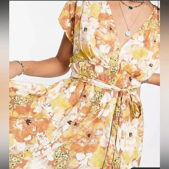 Free People tie waist mini dress in cocoa floral size XS - Picture 4 of 10